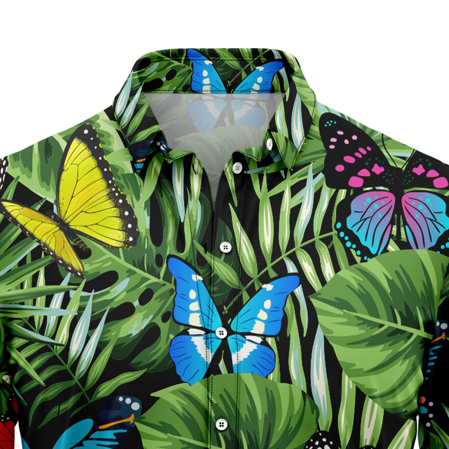 Butterfly Green Tropical Leaves G5702 Hawaiian Shirt