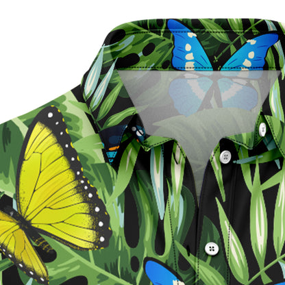 Butterfly Green Tropical Leaves G5702 Hawaiian Shirt