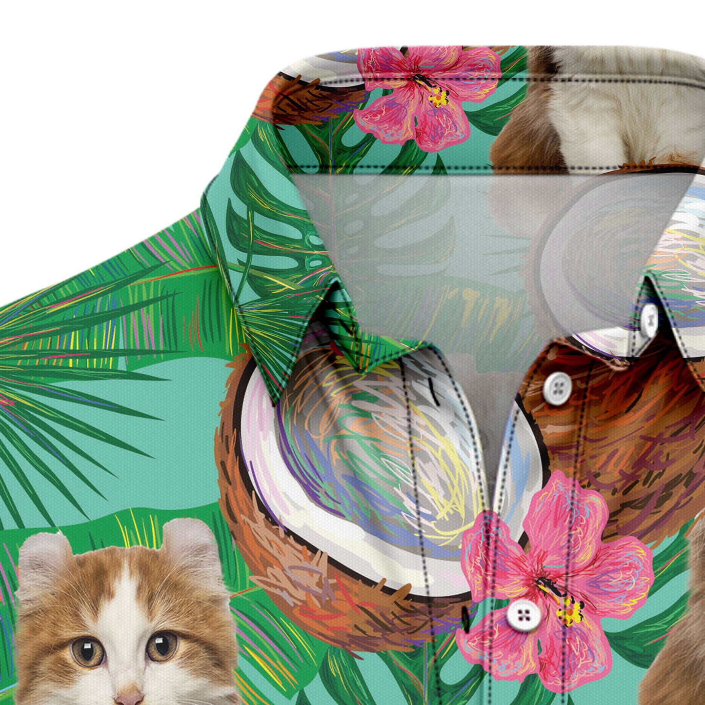 Custom Photo Cat Coconut Tropical Hawaiian Shirt