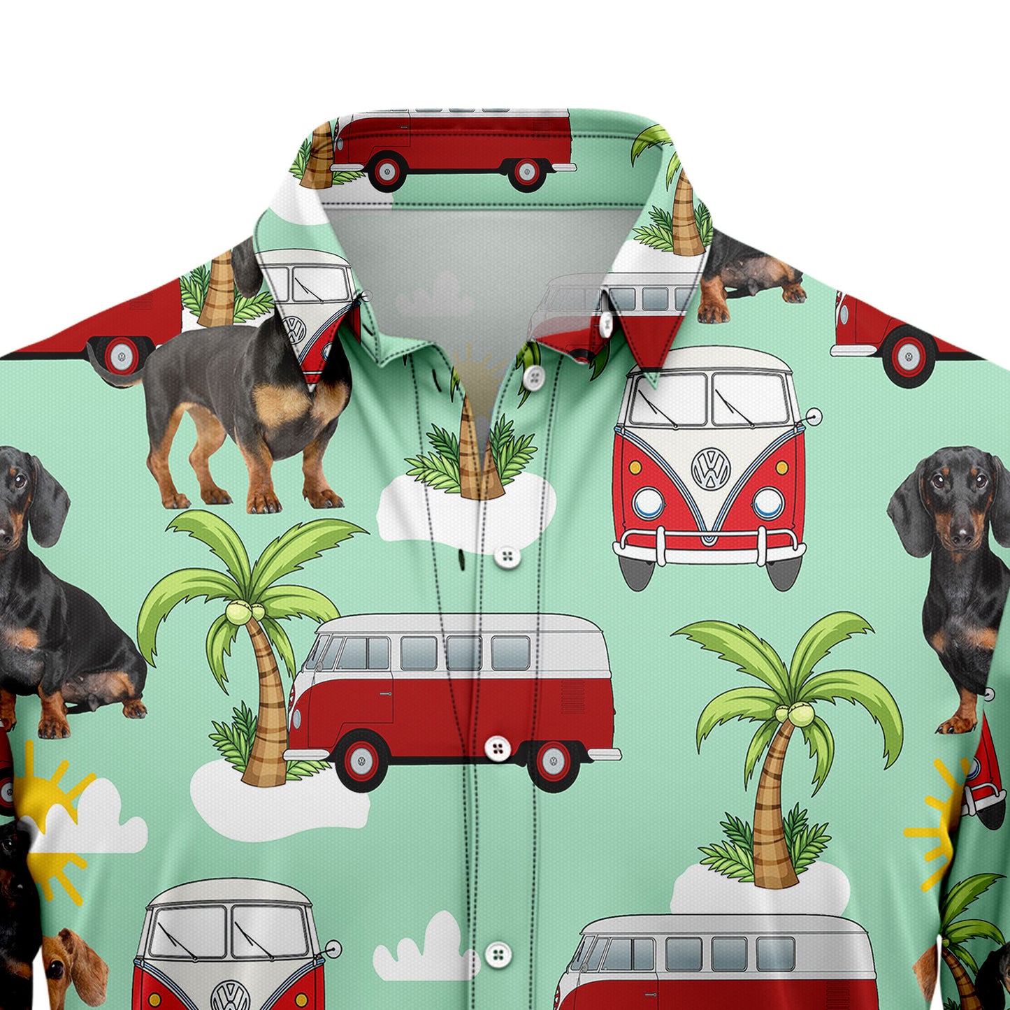 Dachshund Hippie Car T2707 Hawaiian Shirt