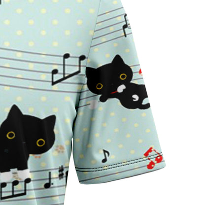 Black Cat With Music H217012 Hawaiian Shirt