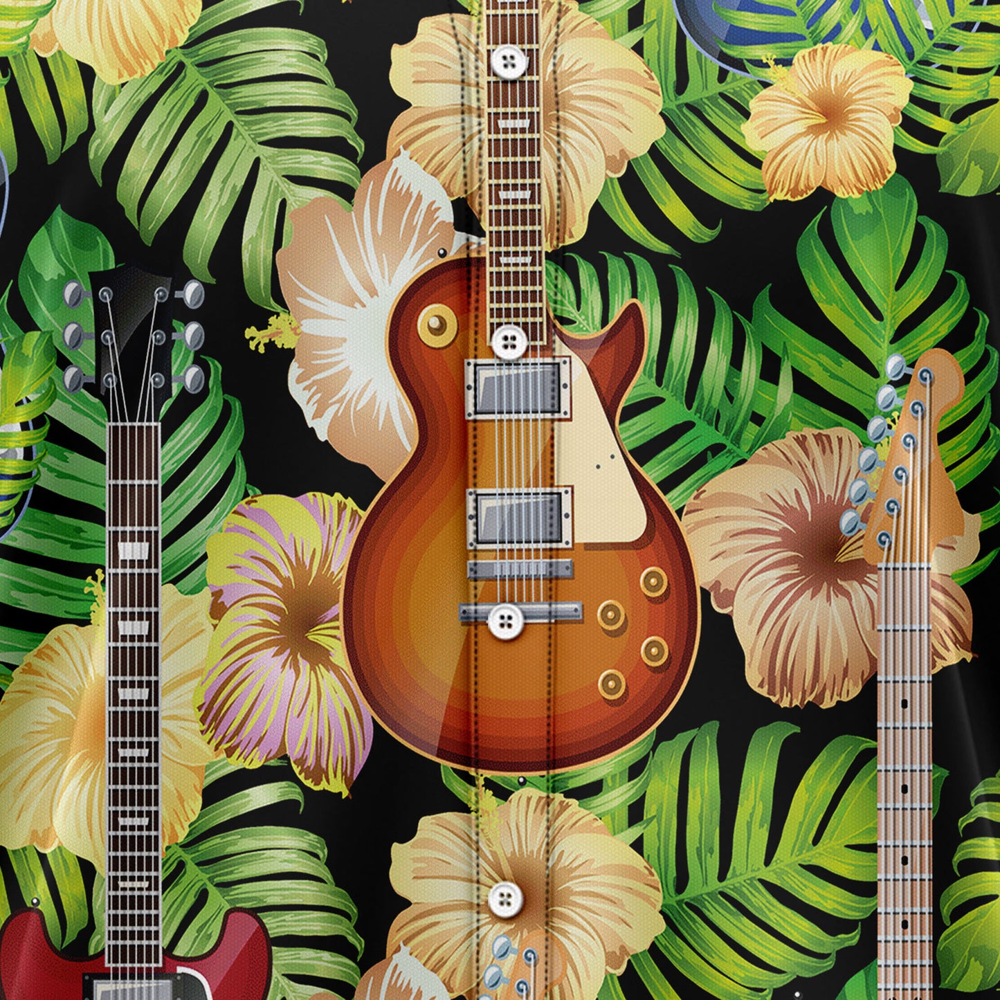 Guitar Yellow Hibiscus Flower T0907 Hawaiian Shirt