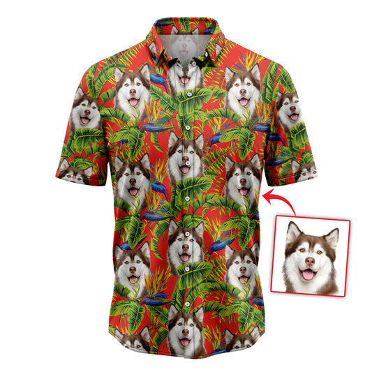 Custom Photo Dog Red Tropical Hawaiian Shirt