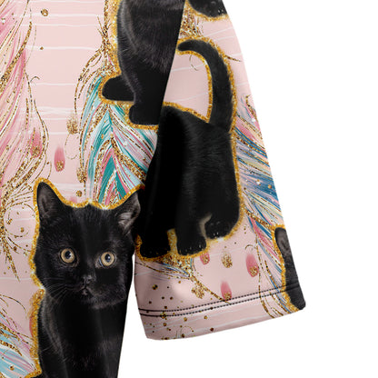 Black Cat Boho Feather H5805 Hawaiian Shirt