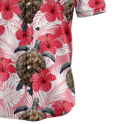 Turtle Tropical Flowers Hibiscus H137043 Hawaiian Shirt