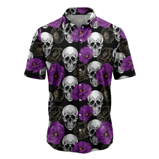 Skull Purple Flower T3007 Hawaiian Shirt