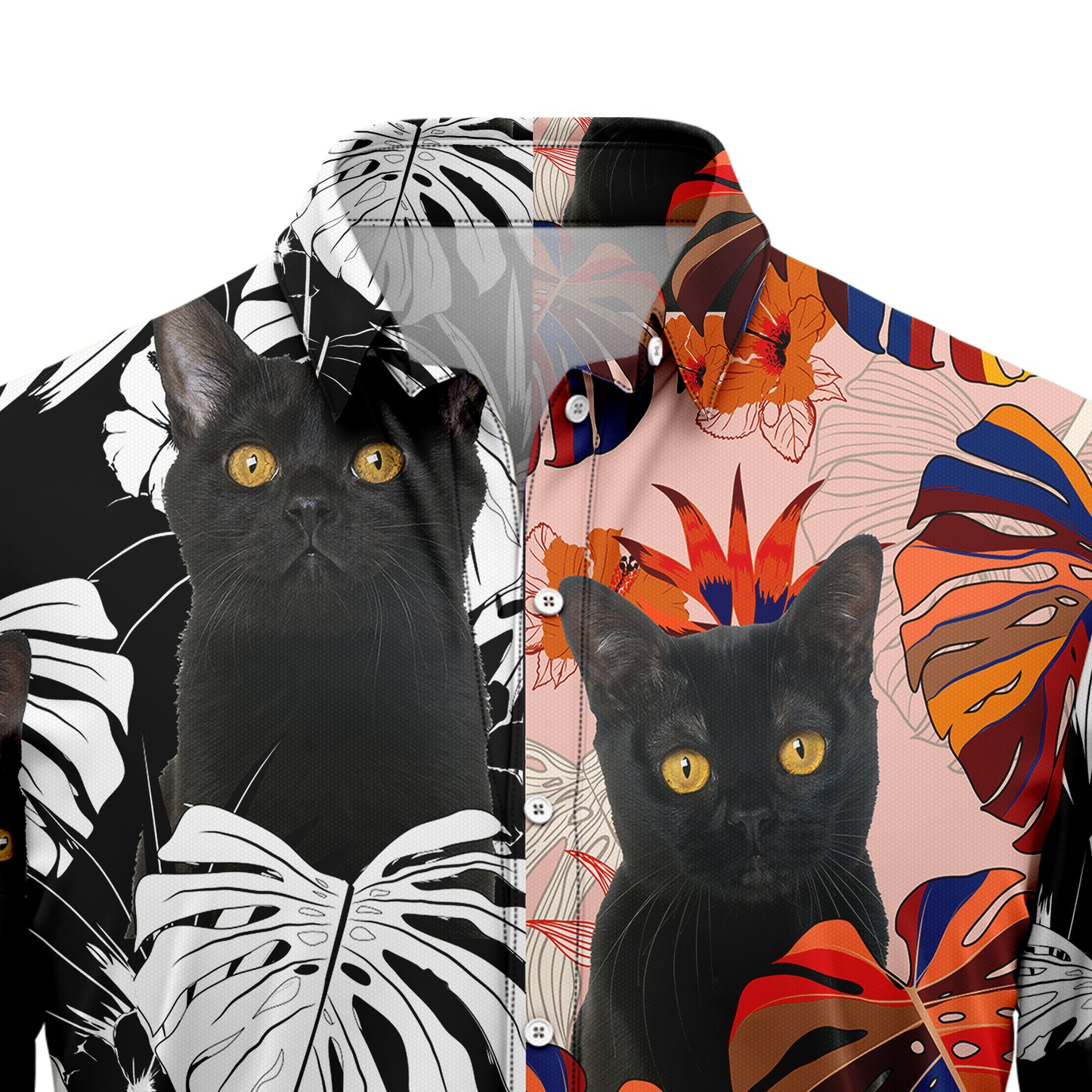 Black Cat Floral T1307 Hawaiian Shirt