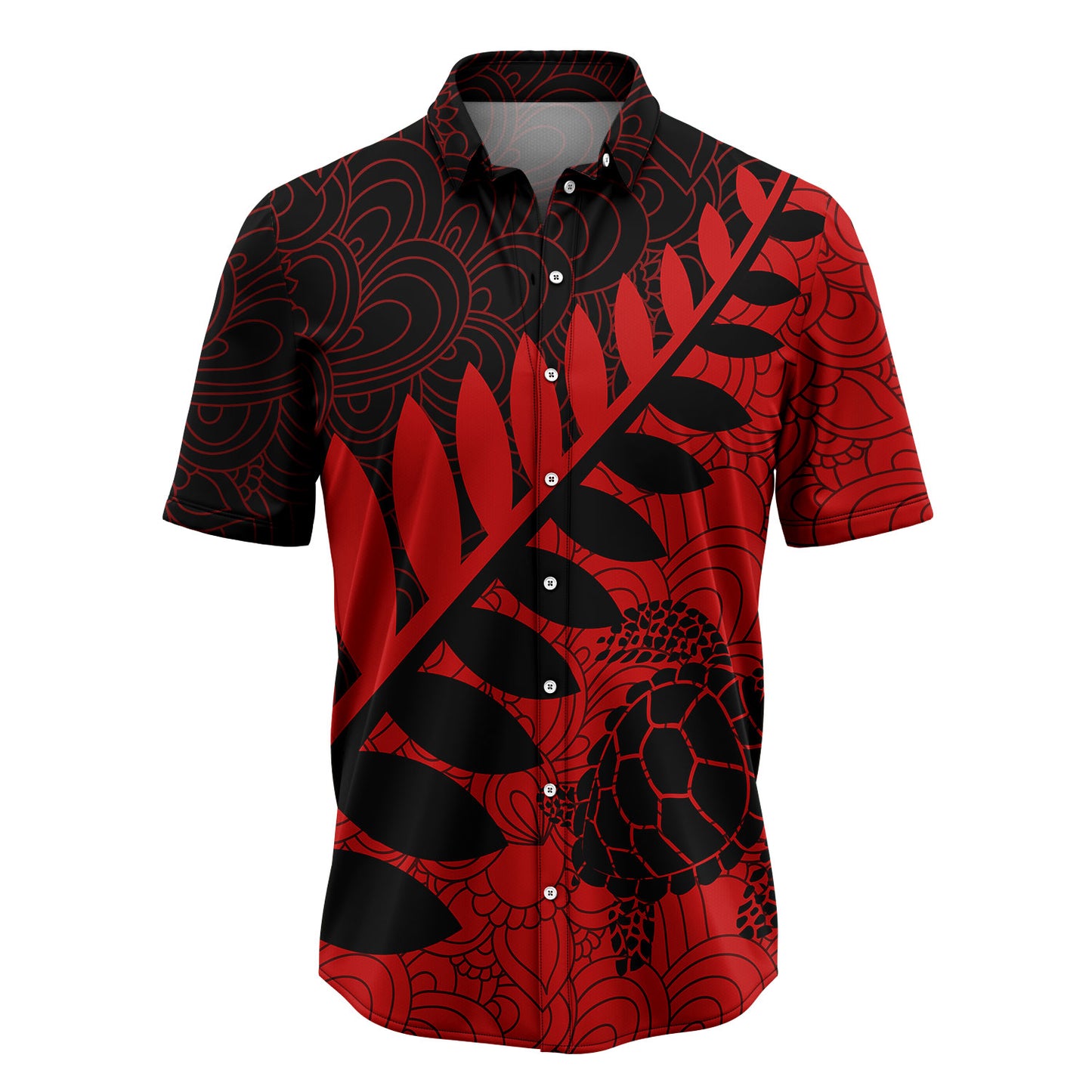 Turtle Leaf Red & Black Pattern T3007 Hawaiian Shirt