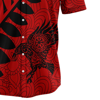 Raven Viking Leaf Red & Black Pattern T3007 Hawaiian Shirt