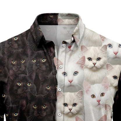 White & Black Cat T1307 Hawaiian Shirt