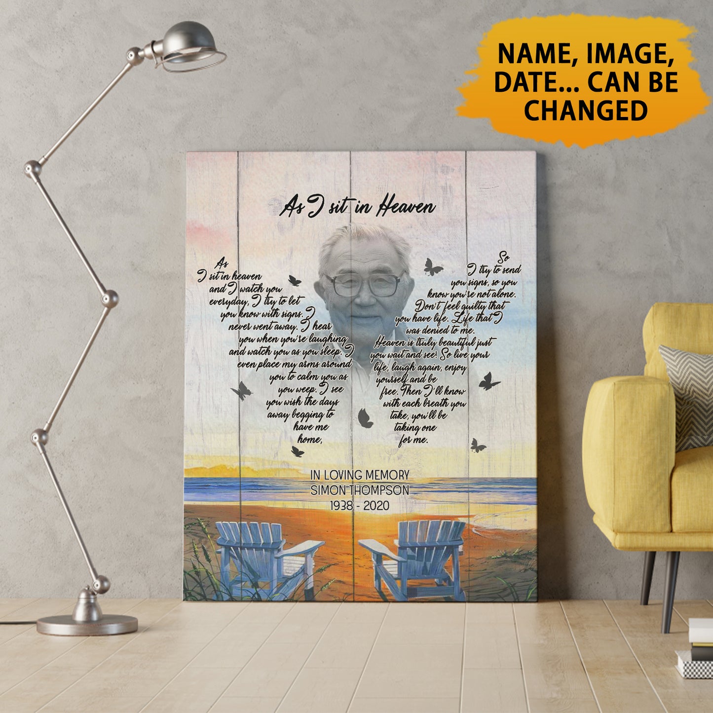 As I Sit In Heaven Custom Canvas With Your Photo, Name & Date