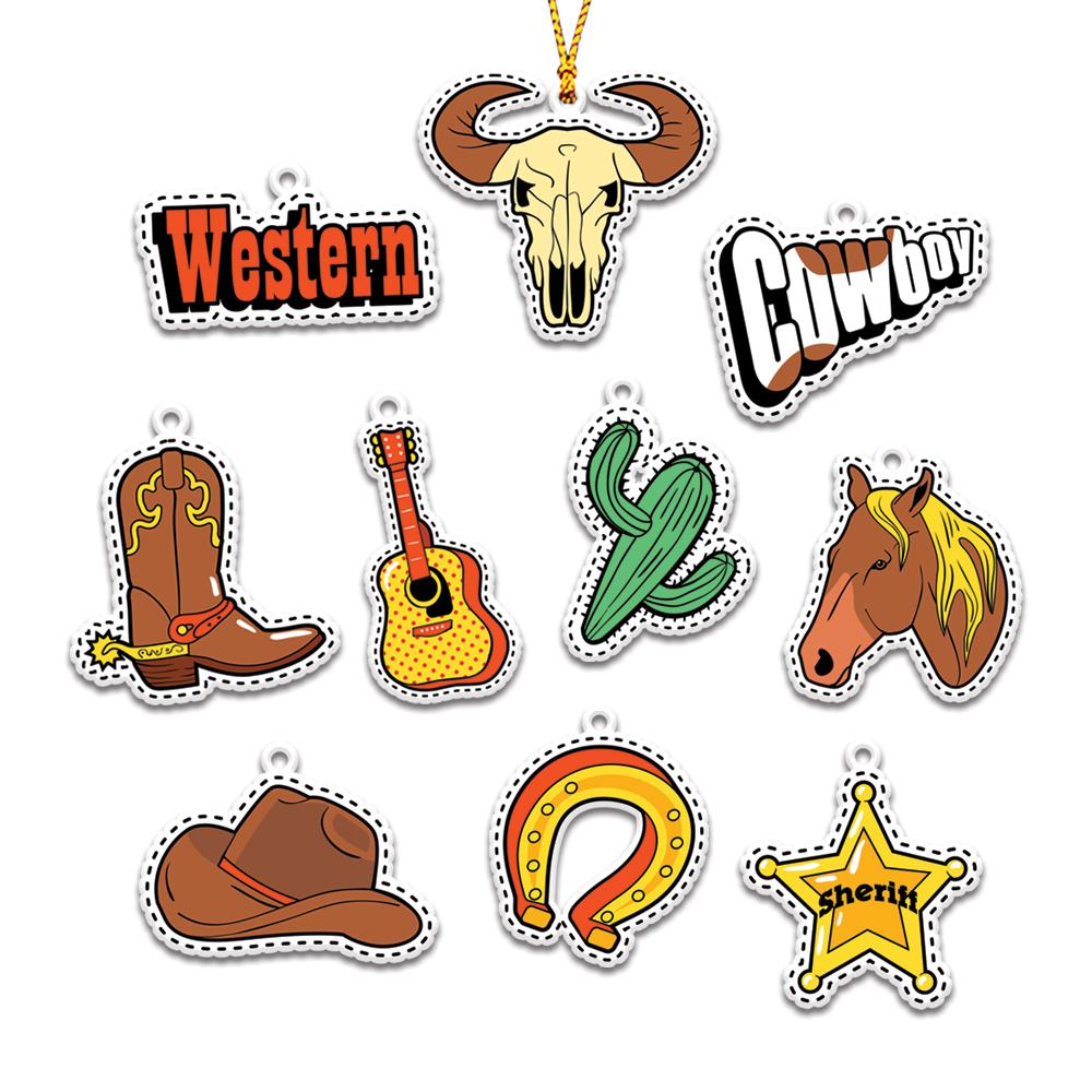 Western Cowboy Symbol Personalizedwitch Christmas Ornaments Set