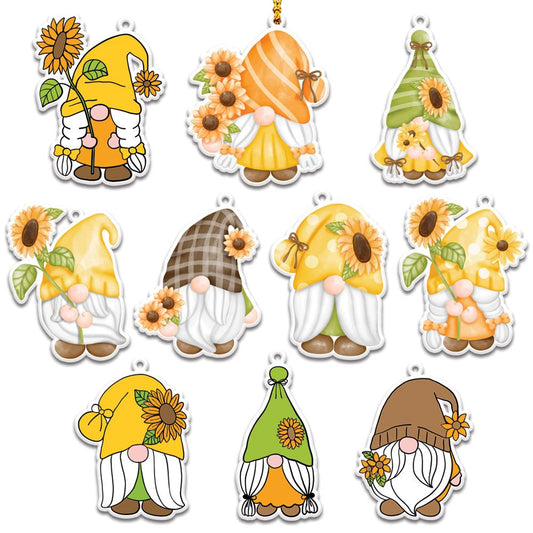 Adorable Gnomes With Sunflowers Personalizedwitch Christmas Ornaments Set