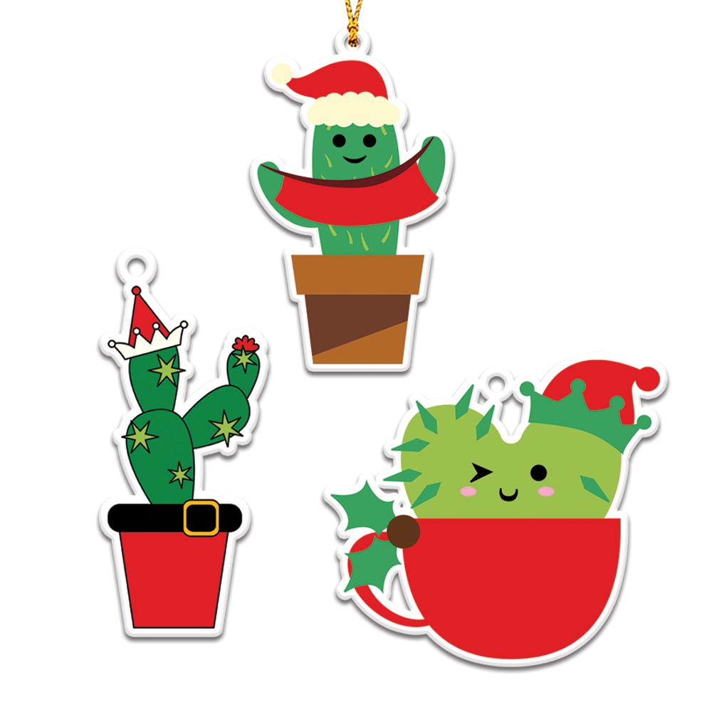 Adorable Cactus Plant Pot Personalizedwitch Christmas Ornaments Set
