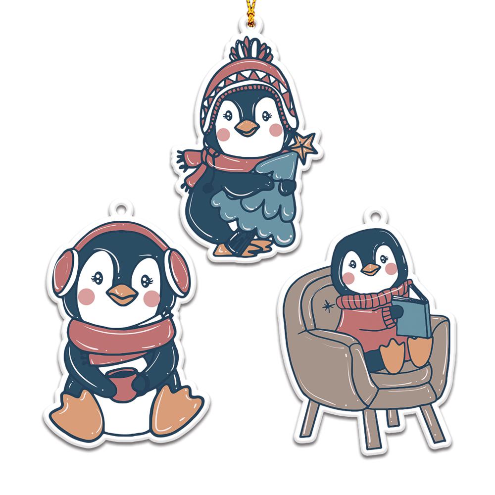 Cute Penguin In Winter Set Personalizedwitch Christmas Ornaments Set