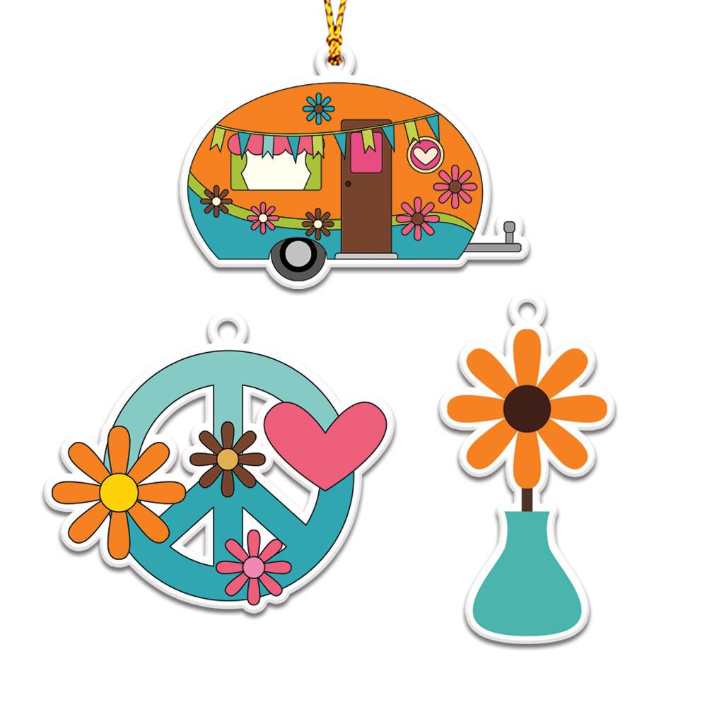 Happy Camper Hippie Personalizedwitch Christmas Ornaments Set