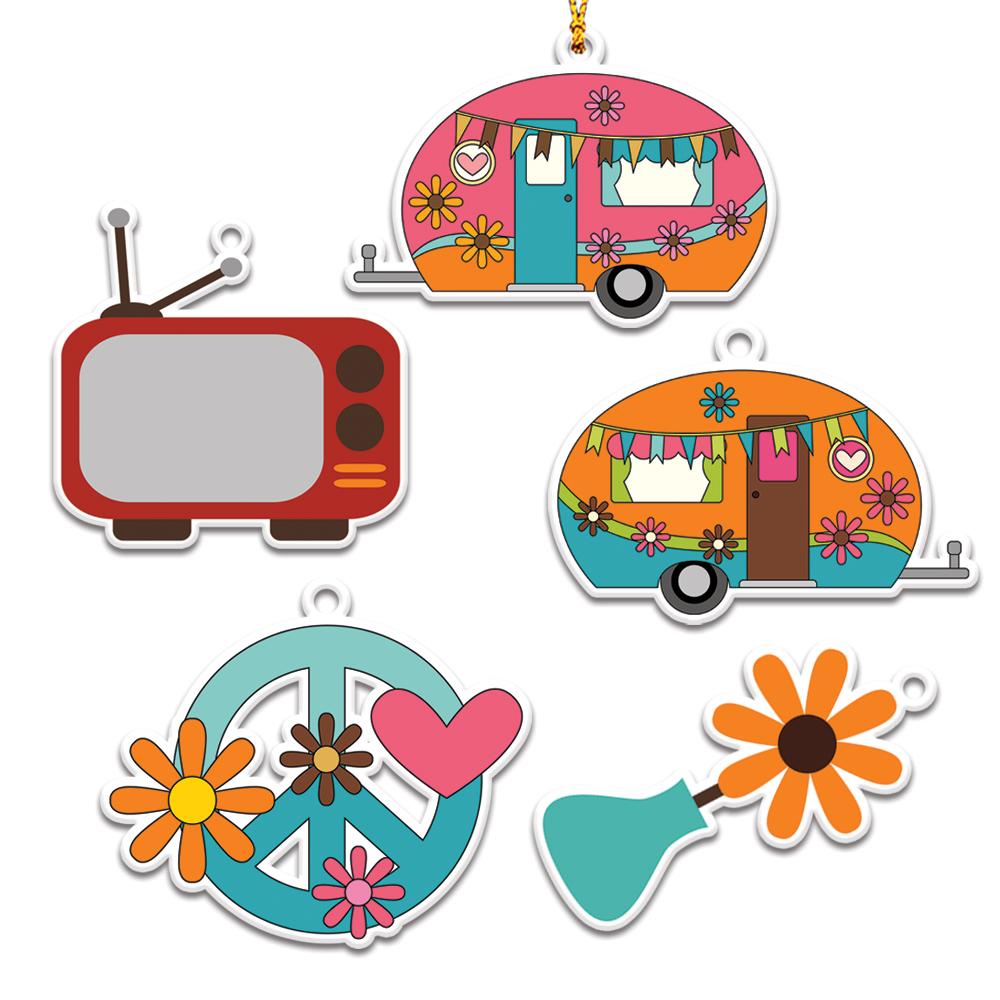 Happy Camper Hippie Personalizedwitch Christmas Ornaments Set