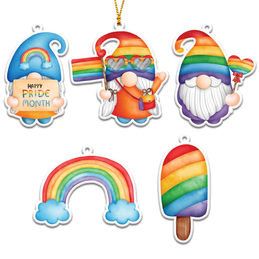 LGBT Pride Adorable Gnomes Personalizedwitch Christmas Ornaments Set