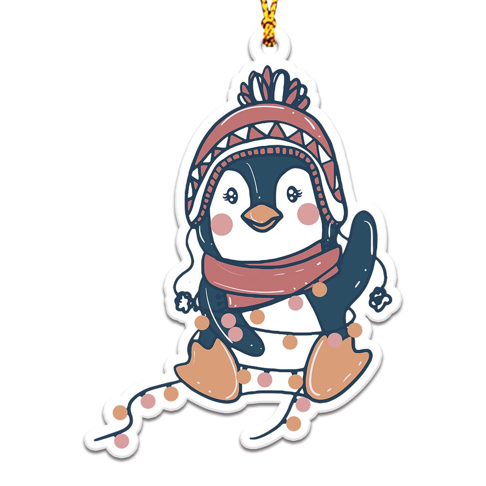 Cute Penguin In Winter Set Personalizedwitch Christmas Ornaments Set