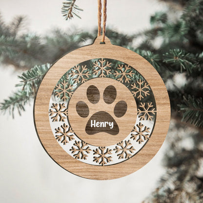 Paw In Snowflake Pattern Personalizedwitch Personalized Printed Wood Ornament