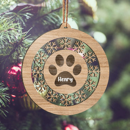 Paw In Snowflake Pattern Personalizedwitch Personalized Printed Wood Ornament