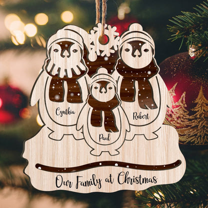 Penguin Family Custom Member Names Gift Personalizedwitch Personalized Layered Wood Christmas Ornament