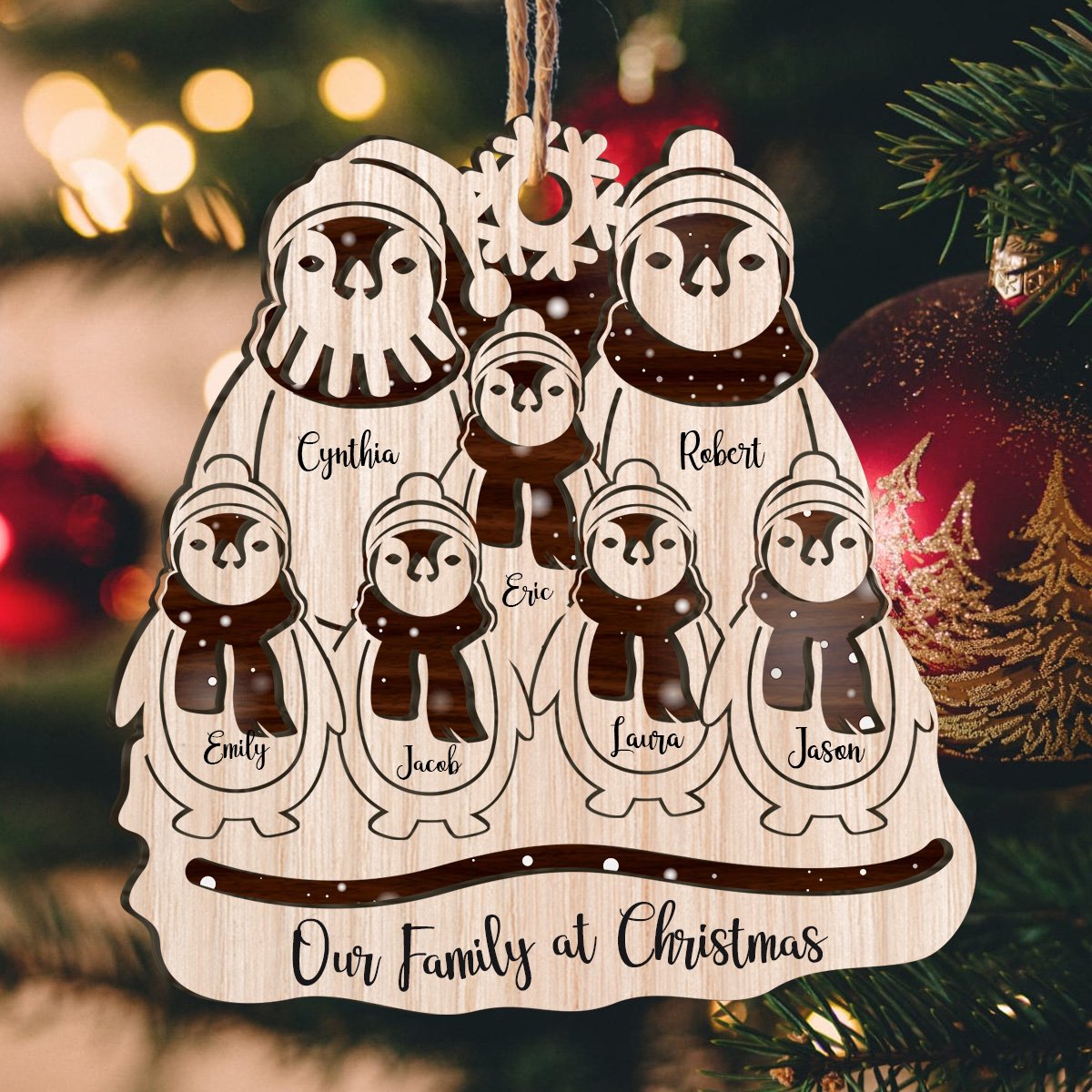 Penguin Family Custom Member Names Gift Personalizedwitch Personalized Layered Wood Christmas Ornament