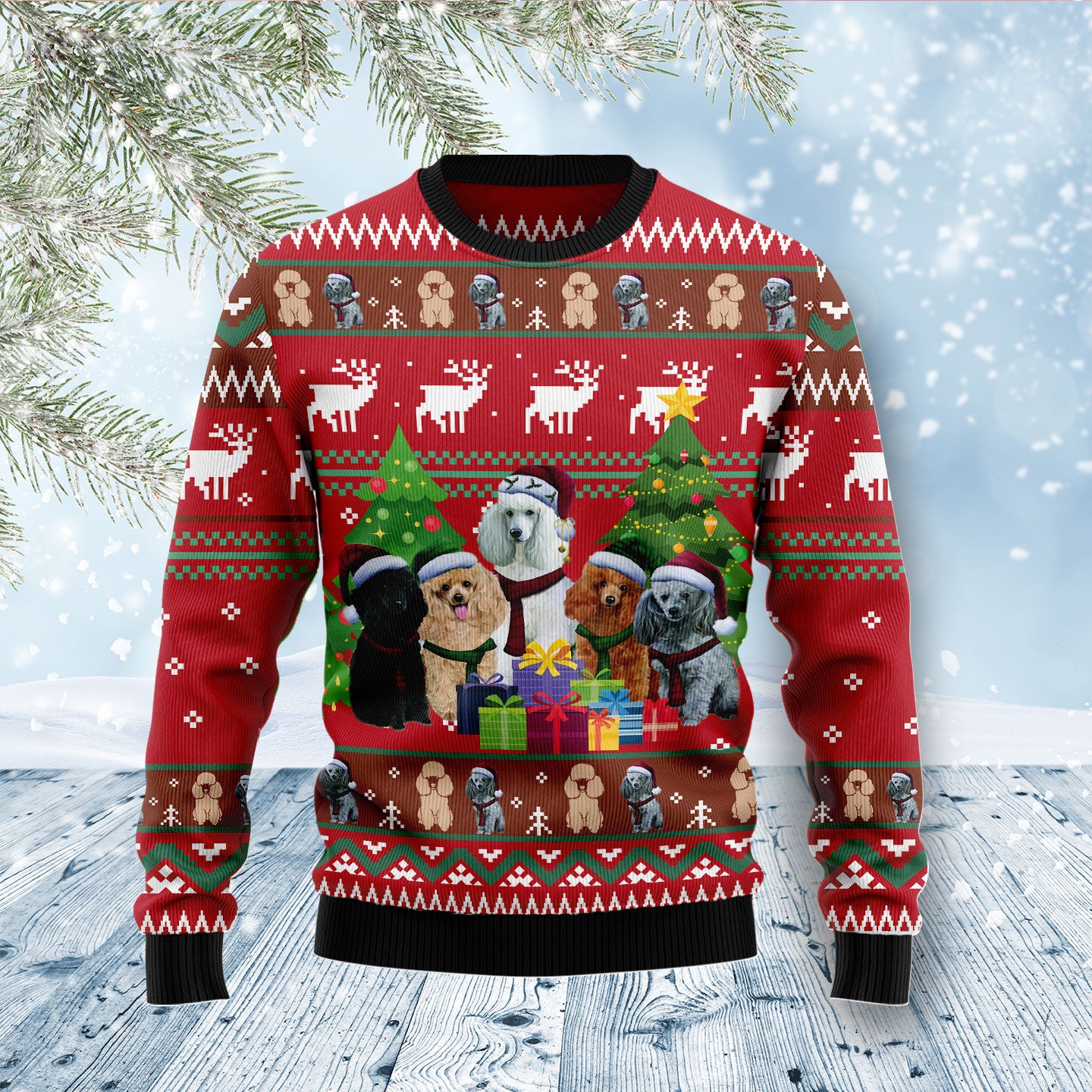 Poodle Family Snow D1011 Ugly Christmas Sweater