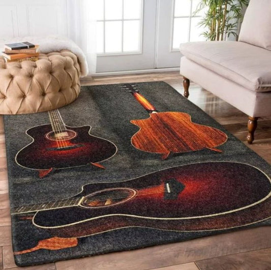 Red Acoustic Guitar Rectangle Rug