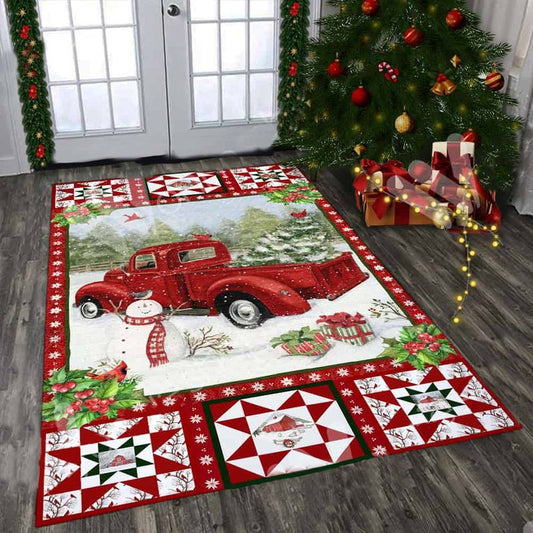 Red Truck Christmas Rectangle Rug 11