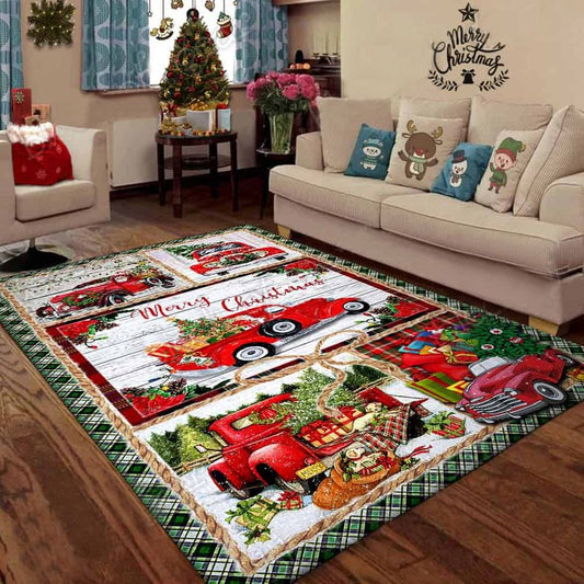 Red Truck Merry Christmas Rectangle Rug