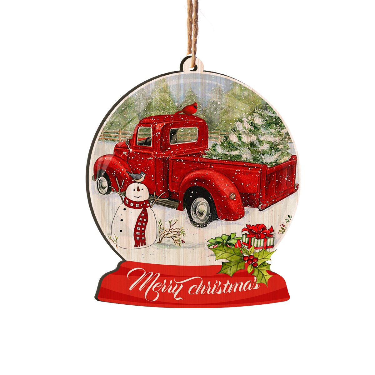 Red Truck Snow Globe Personalizedwitch Printed Wood Christmas Ornament