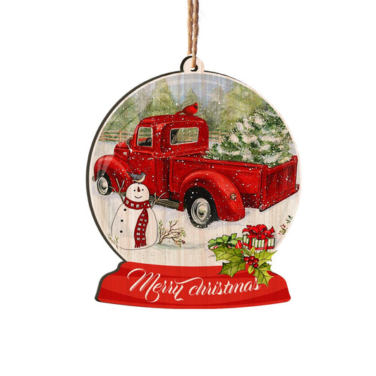 Red Truck Snow Globe Personalizedwitch Printed Wood Christmas Ornament