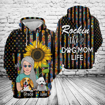 Rockin' The Dog Mom Life Sunflower Custom All Over Print Hoodie