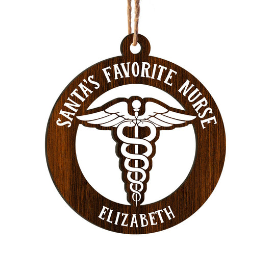 Santa's Favorite Nurse Personalizedwitch Christmas Personalized Printed Wood Ornament