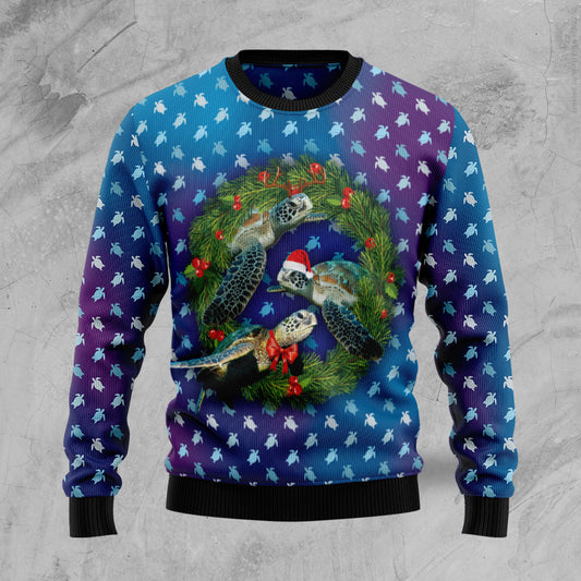 Santa Turtle TG51126 unisex womens & mens, couples matching, friends, sea turtle lover, funny family ugly christmas holiday sweater gifts (plus size available)