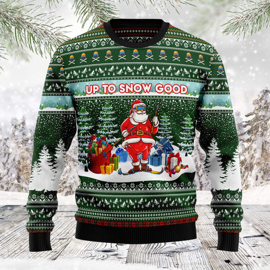 Santa Clause Skiing TG51130 unisex womens & mens, couples matching, friends, skiing lover, funny family ugly christmas holiday sweater gifts (plus size available)