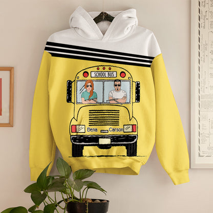 School Bus Couple Custom All Over Print Hoodie