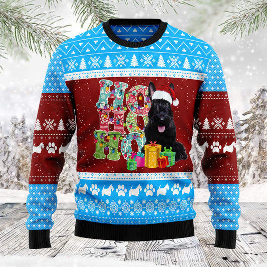 HoHoHo Scottish Terrier TG5128 - Ugly Christmas Sweater unisex womens & mens, couples matching, friends, dog lover, funny family sweater gifts (plus size available)