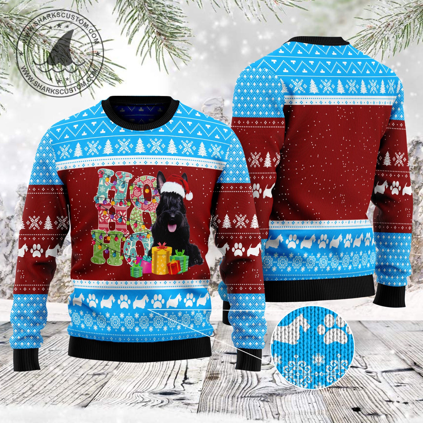 HoHoHo Scottish Terrier TG5128 - Ugly Christmas Sweater unisex womens & mens, couples matching, friends, dog lover, funny family sweater gifts (plus size available)