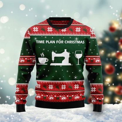 Time Plan For Christmas Sewing G5124 unisex womens & mens, couples matching, friends, sewing lover, funny family ugly christmas holiday sweater gifts (plus size available)