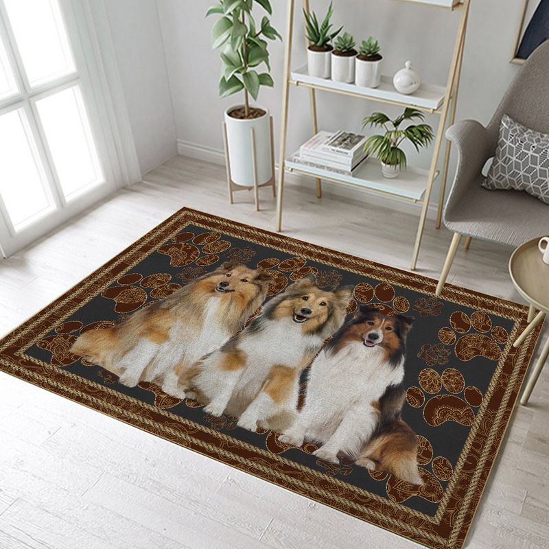 Sheltie Floral Paw Rectangle Rug