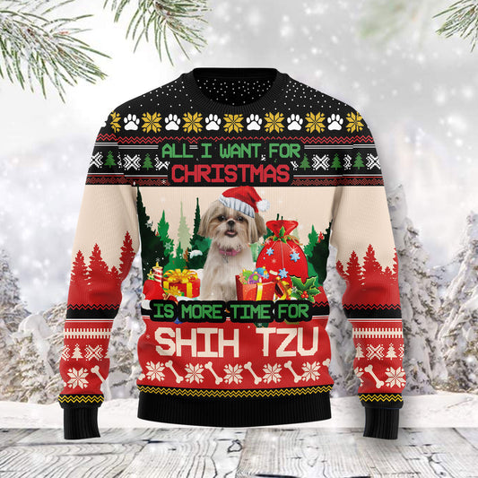 Shih Tzu More Time TY0912 unisex womens & mens, couples matching, friends, funny family ugly christmas holiday sweater gifts (plus size available)