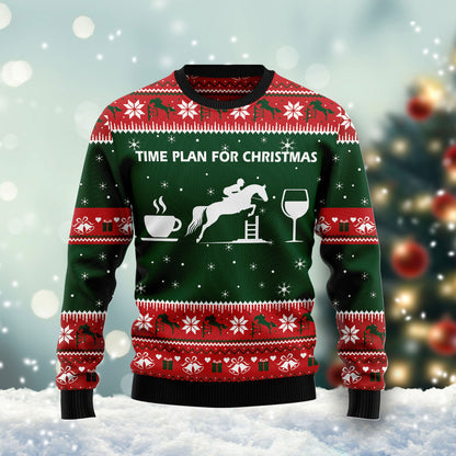 Time Plan For Christmas Show Jumping Horse G5124 unisex womens & mens, couples matching, friends, horse lover, funny family ugly christmas holiday sweater gifts (plus size available)