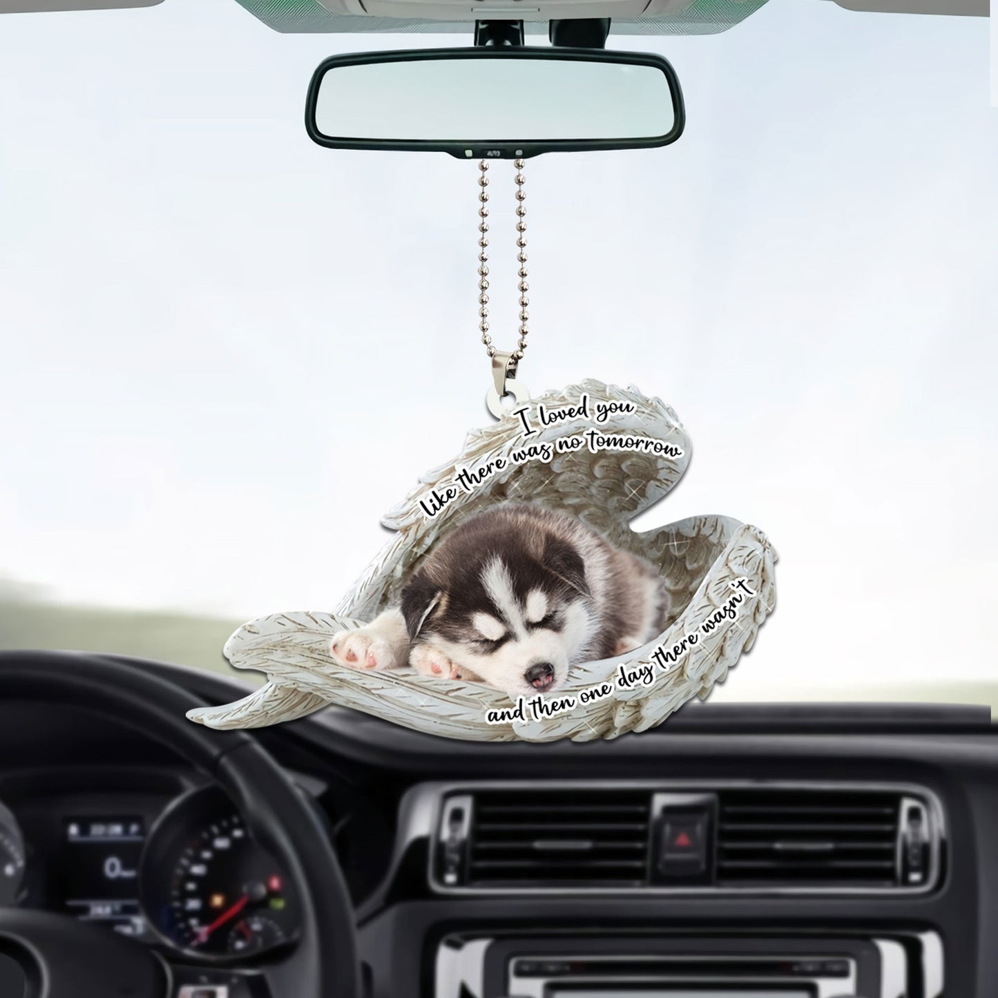 Siberian Husky Sleeping Angel Personalizedwitch Flat Car Ornament