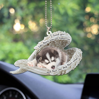 Siberian Husky Sleeping Angel Personalizedwitch Flat Car Ornament
