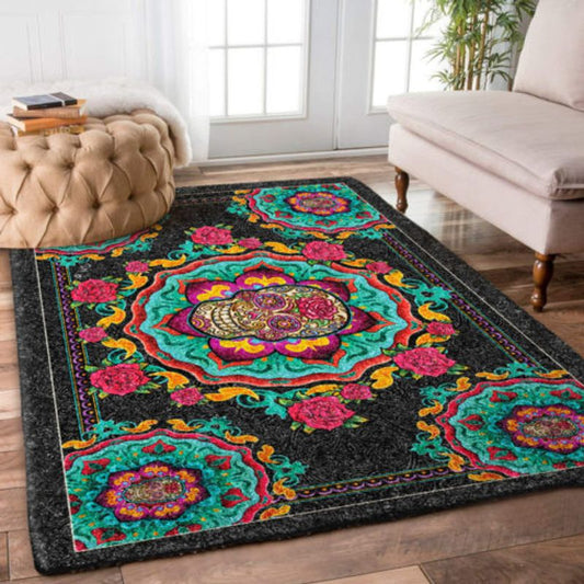 Skull And Floral Flowers Rectangle Rug