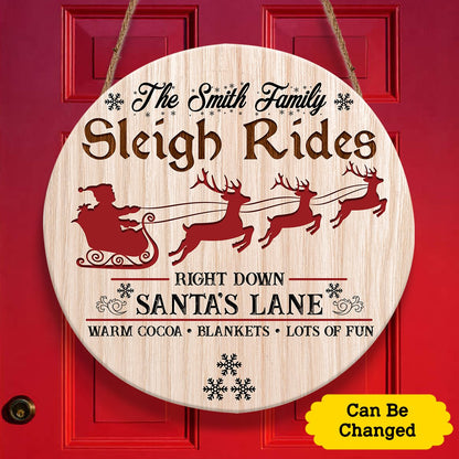 Santa Sleigh Rides Personalizedwitch Personalized Round Wood Sign Outdoor Decor