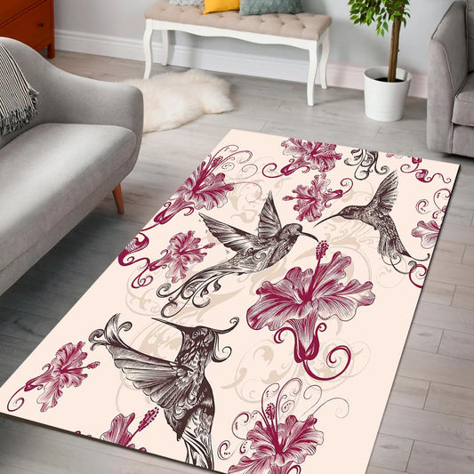 Stylized Hummingbird With Flower Rectangle Rug