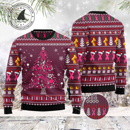 Breast Cancer Christmas Tree TY0912 unisex womens & mens, couples matching, friends, funny family ugly christmas holiday sweater gifts (plus size available)